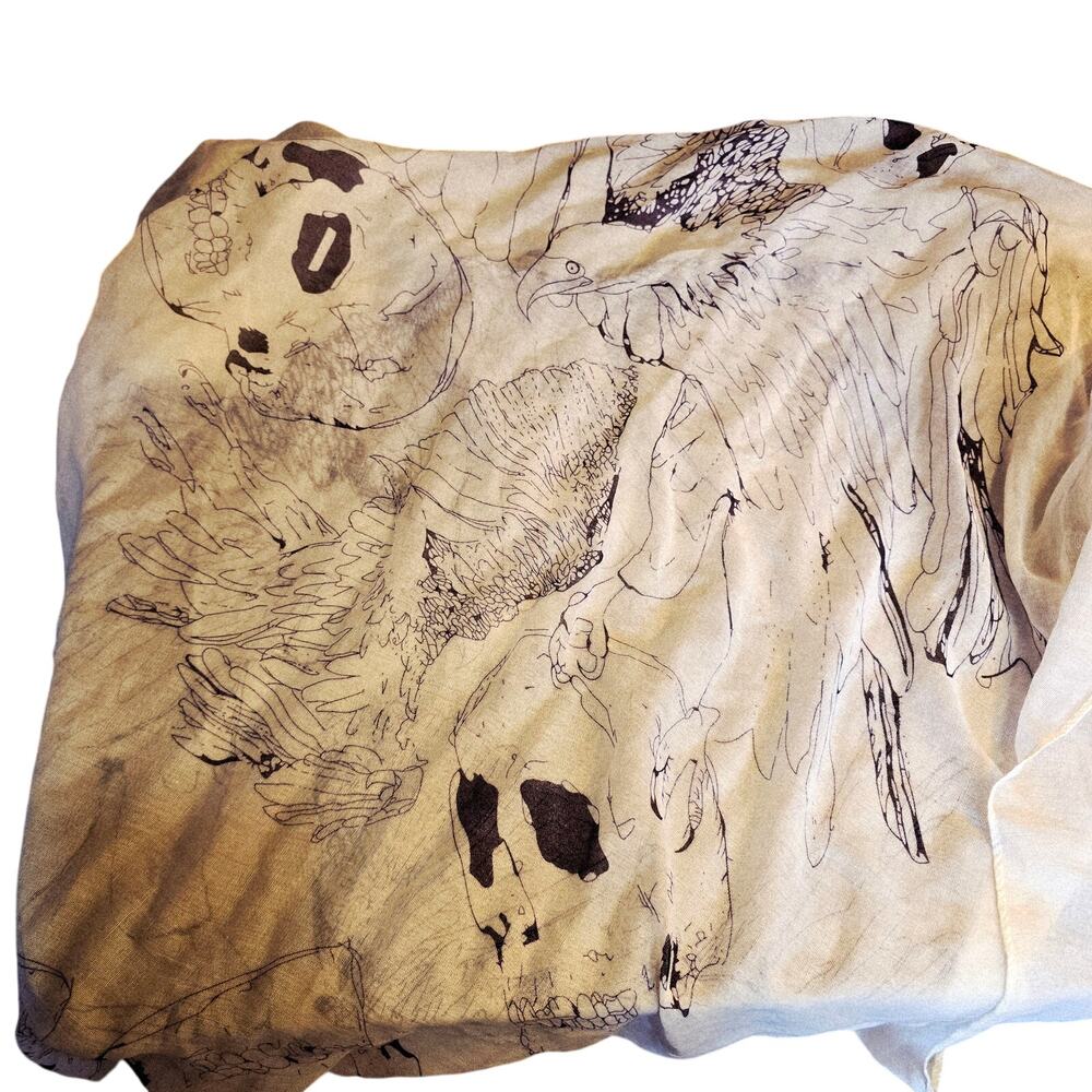 D&Y white and black Skull and hawk large sheer shawl spooky